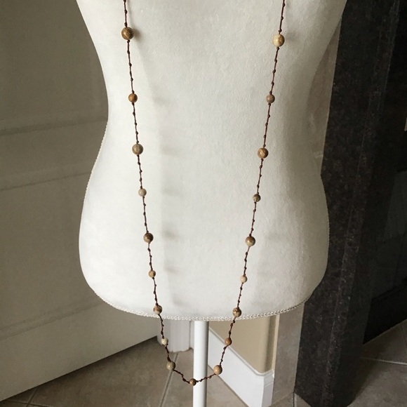 LAST 1! Crochet & Stone LONG Necklace BROWN Bead Strand Knot Boho Festival NEW - Picture 6 of 6